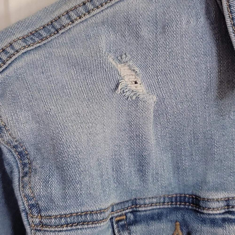Wonder Nation Cropped Raw Hem Denim Jacket Distressed Blue Girls S 6-6X